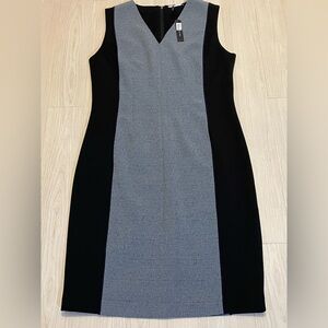 NWT T Tahari Color-black Sheath Dress Size 14 Midi Back Zip V-neck Sleeveless